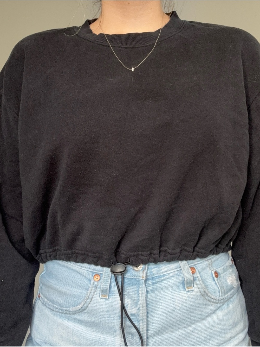Urban Outfitters Black Drawstring Cropped Sweatshirt